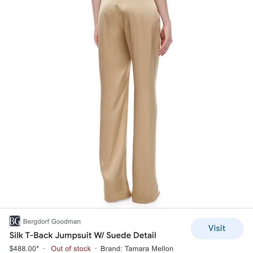 Tamara Mellon silk jumpsuit NWT size 8, cream / light brown, fitted - Picture 9 of 9